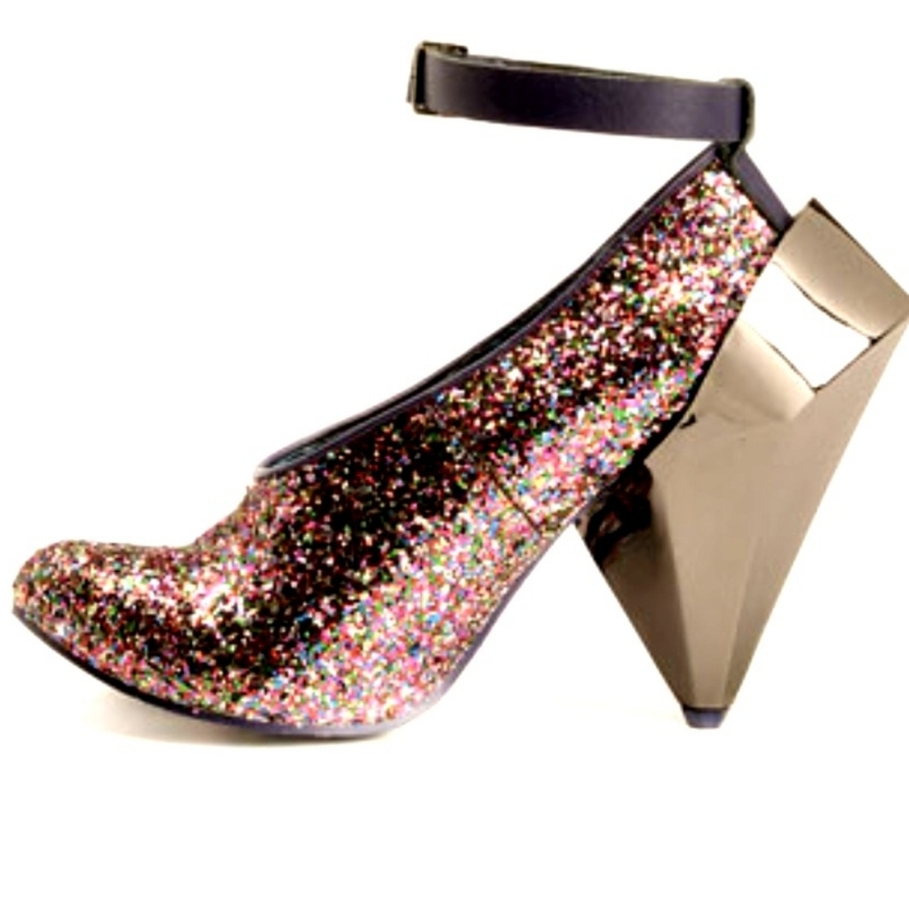 Irregular Choice Multicolor Rainbow Glitter Geometric Cone Heels VTG HTF 80's - Picture 16 of 16
